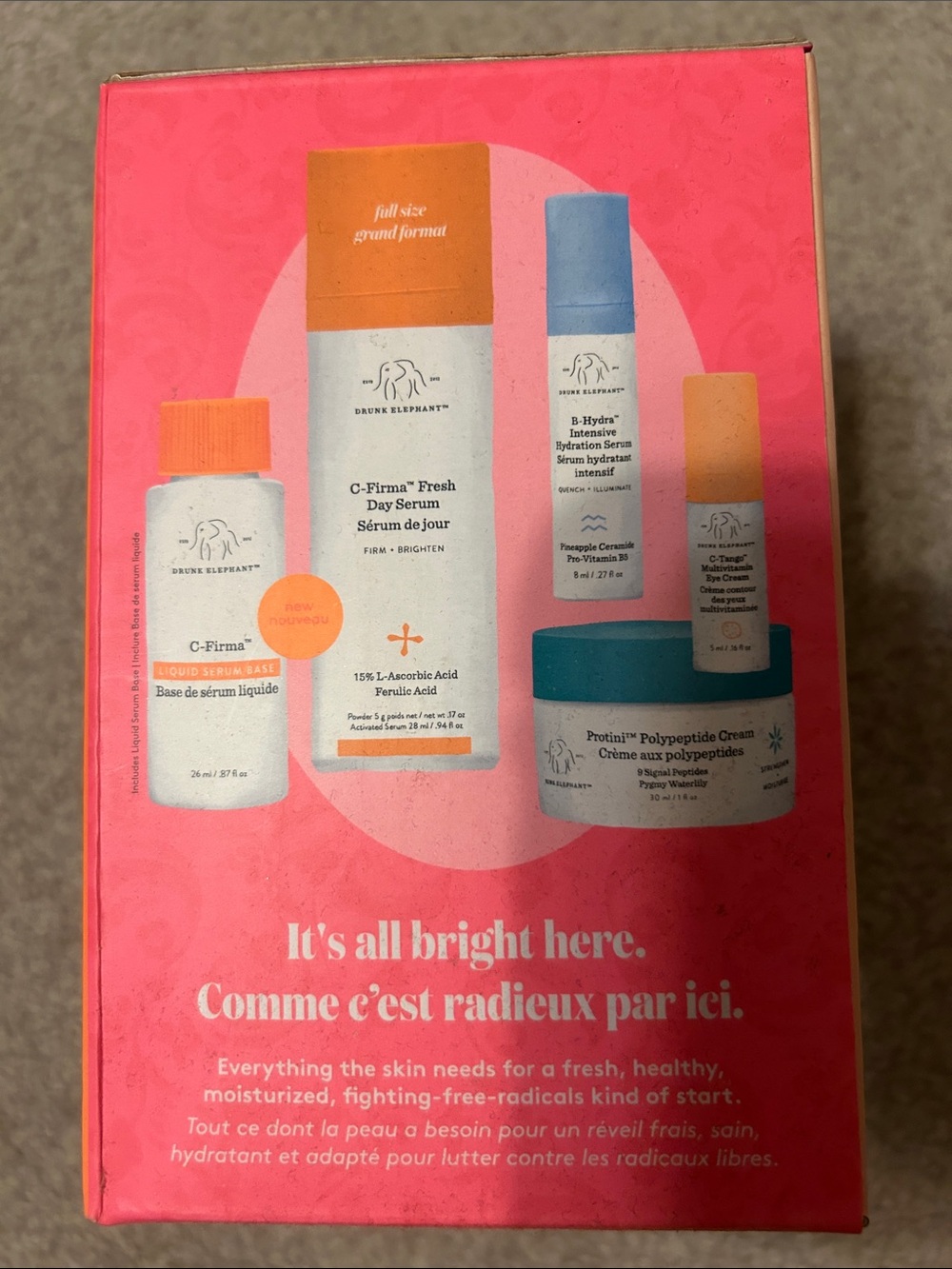 Drunk Elephant Face Value Brightening Routine - Orange & Pink Accents